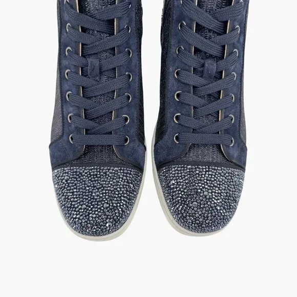 Christian Louboutin Louis Strass Sneaker Size 39 US 9 Navy Blue High Top Crystal - Picture 3 of 14